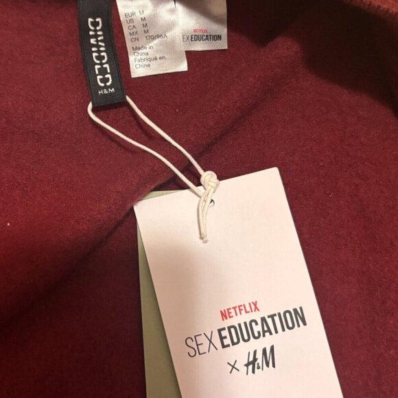 Sex Education x H&M Dolphins Jacket Mens M Bomber Jacket Red Polyester Vest NWT - Picture 3 of 5